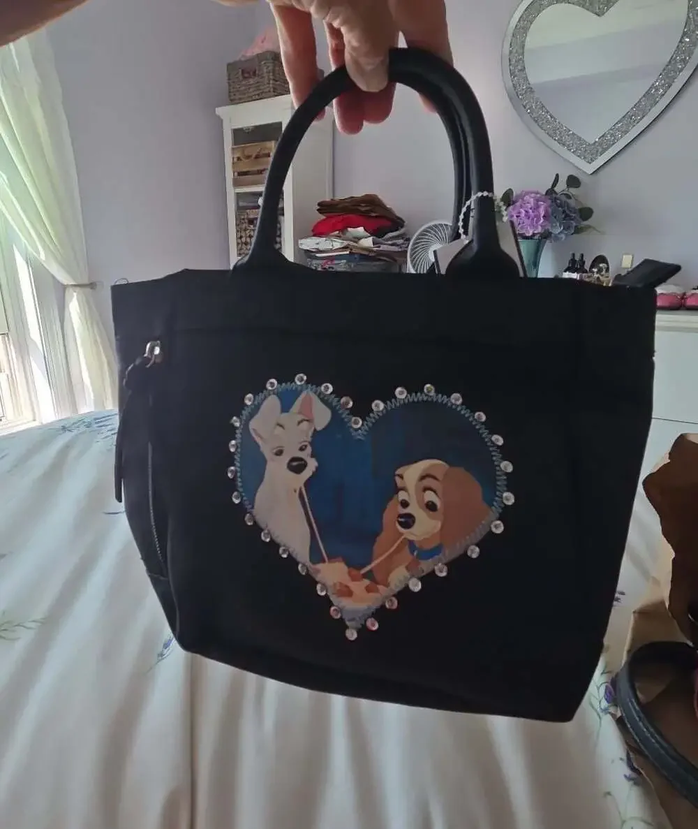Disney Lady and the Tramp Black Nylon Satchel Handbag